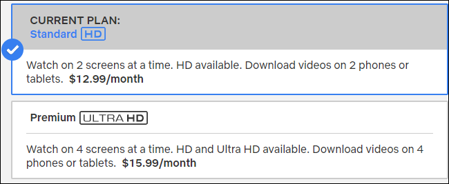 Plan HD estándar de Netflix frente al plan Ultra HD premium