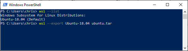 Exportación de un entorno WSL en PowerShell