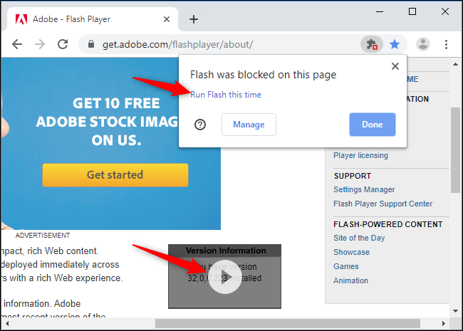 Haga clic en el botón Reproducir para ejecutar un objeto Flash individual y haga clic en "Ejecutar Flash esta vez" para cargar todo el contenido Flash.