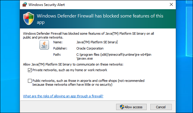 Alerta de seguridad de Windows Defender en Windows 10.
