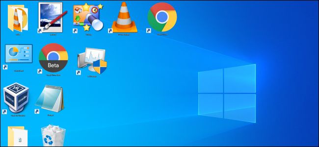 Iconos grandes en un escritorio de Windows 10.