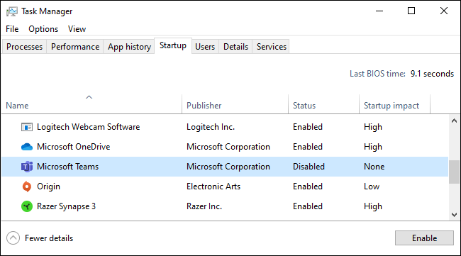 Evitar que Microsoft Teams se inicie automáticamente en el Administrador de tareas.