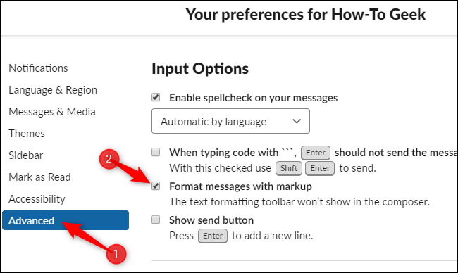 Habilitar el formato de marcado y deshabilitar la nueva barra de herramientas del editor en Slack