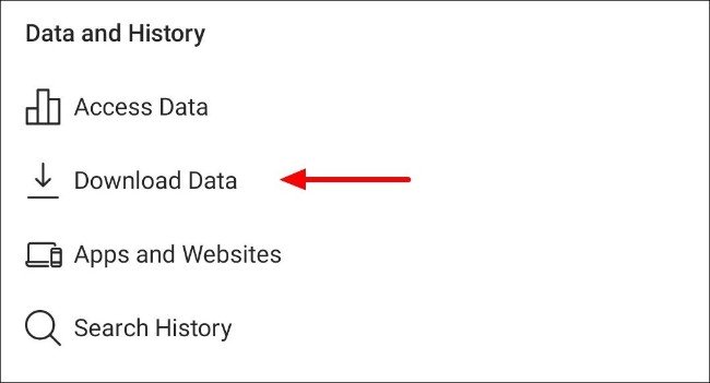 Haga clic en el botón de descarga de datos en la configuración de la aplicación Instagram