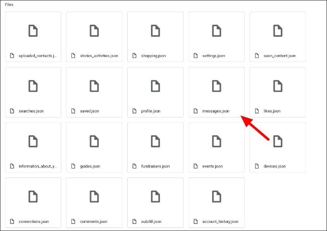 haga clic en el archivo de mensajes en el archivo de datos de Instagram