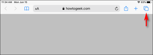Toque el botón de nueva ventana en Safari en iPad