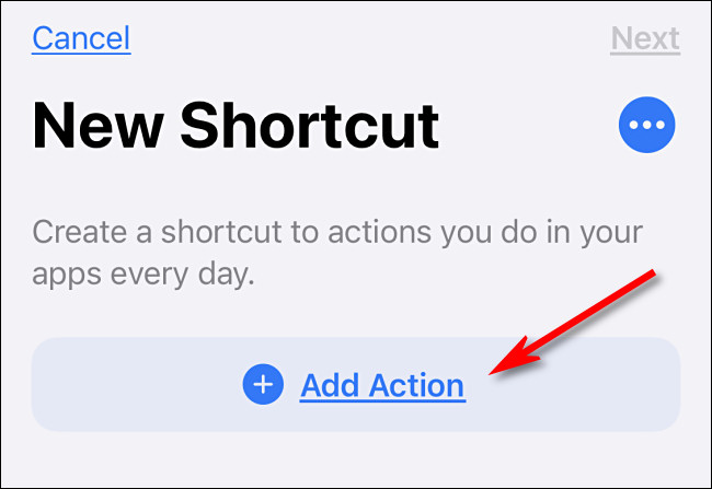 Toque "Agregar acción" en Accesos directos en iPhone.