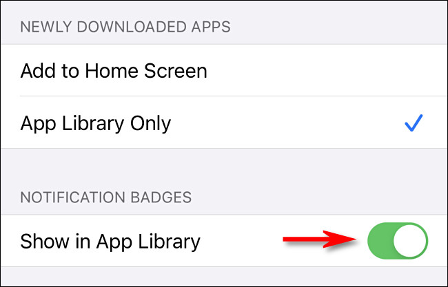 En la configuración de la pantalla de inicio del iPhone, toca "Mostrar en la biblioteca de aplicaciones".