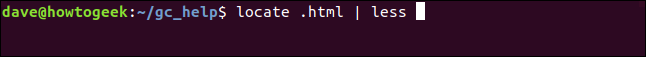 localizar .html |  menos en una ventana de terminal
