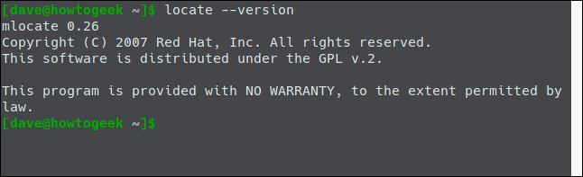 localizar --version en una ventana de terminal