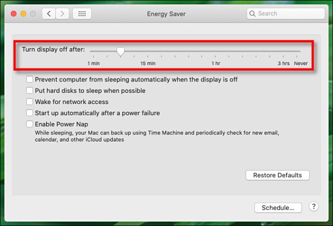 Control deslizante de pantalla Mac Energy Saver