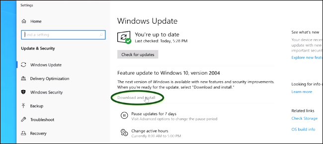 Instalación de la actualización de mayo de 2020 desde Windows Update