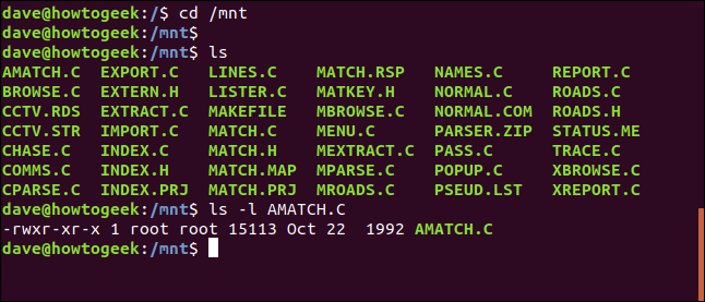 contenido de un disquete en una ventana de terminal