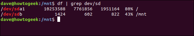 tubería df a través de grep con una unidad de disquete conectada en una ventana de terminal