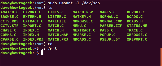 umount -l opción perezosa en una ventana de terminal