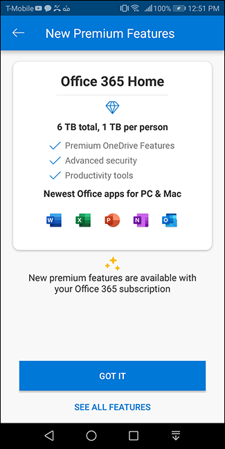 Diferentes características ofrecidas con OneDrive
