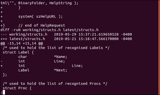 menos slang.patch que muestra la mitad del archivo en una ventana de terminal