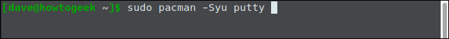 sudo pacman -Syu putty en una ventana de terminal