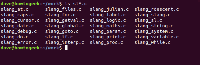 ls sl * .c en una ventana de terminal