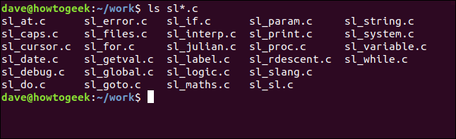 ls sl * .c en una ventana de terminal