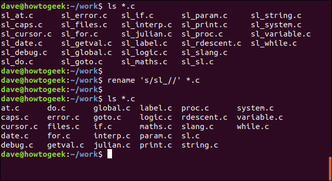 cambiar el nombre de 's / sl _ //' * .c en una ventana de terminal