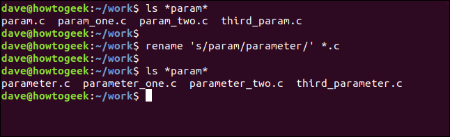 cambiar el nombre de 's / param / parameter' * .c en una ventana de terminal