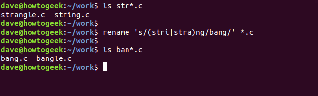 cambiar el nombre de 's / (stri | stra) ng / bang /' * .c en una ventana de terminal