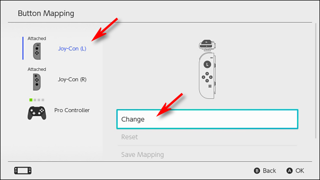 Seleccione Controlador para cambiar el mapeo en Nintendo Switch