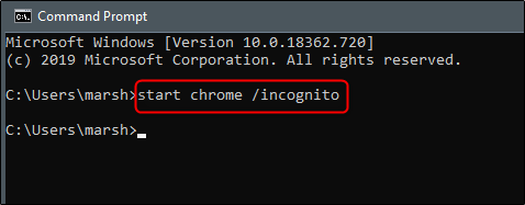 iniciar Chrome en modo incógnito desde el símbolo del sistema