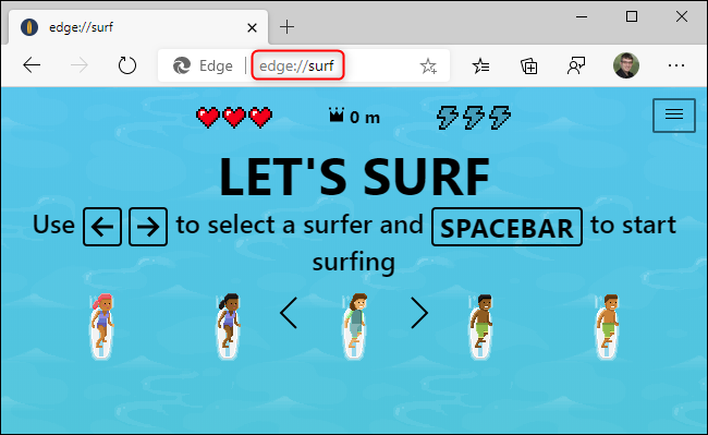 Acceder al juego secreto de estilo SkiFree de Microsoft Edge.