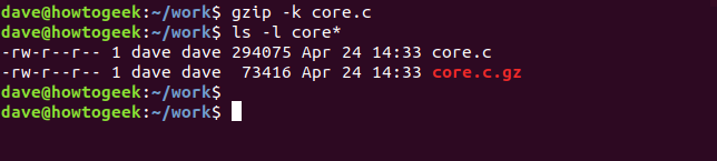 comando gzip en una ventana de terminal