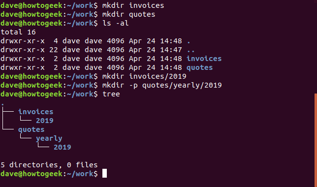 comando mkdir en una ventana de terminal