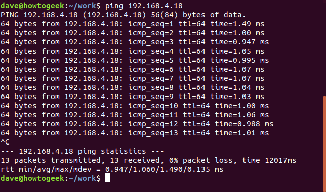 ping en una ventana de terminal