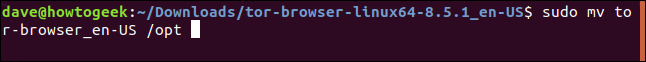 sudo mv tor-browser_en-US / opt en una ventana de terminal
