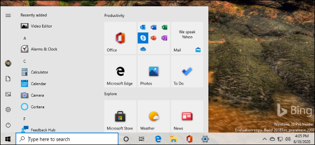 El menú Inicio con los nuevos iconos de la actualización 21H1 de Windows 10.