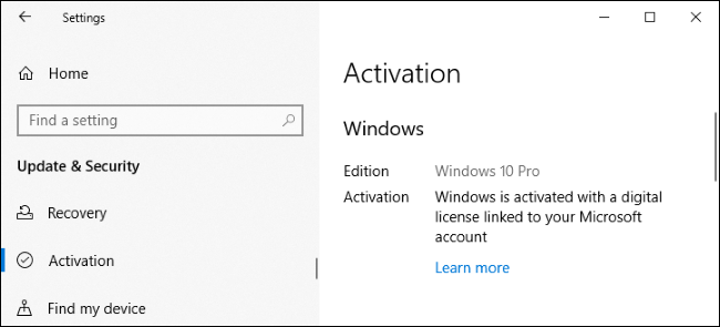 Windows 10 activado con una licencia digital vinculada a una cuenta de Microsoft.