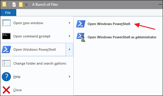 Haga clic en Archivo> Abrir Windows PowerShell> Abrir Windows PowerShell.