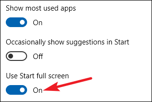 seleccione la opción usar iniciar pantalla completa en la configuración