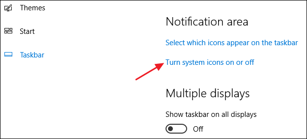 activar o desactivar los iconos del sistema en la configuración