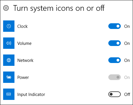 activar o desactivar los iconos del sistema en la configuración