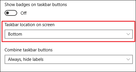 elegir la ubicación de la barra de tareas en la configuración
