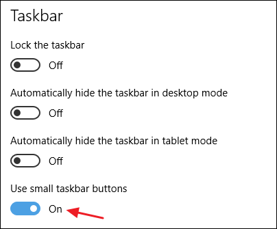 habilitar la opción de usar botones pequeños de la barra de tareas