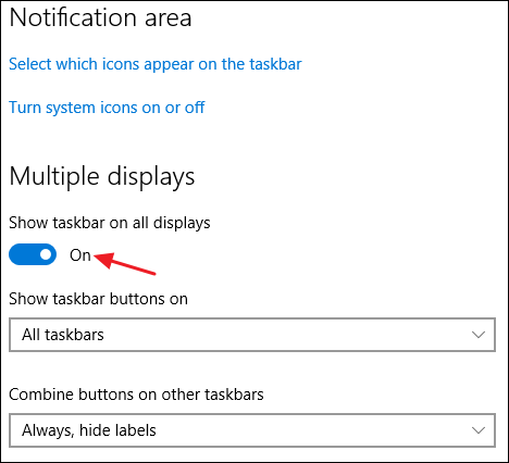 activar la opción para mostrar la barra de tareas en todas las pantallas