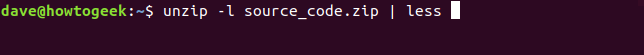 descomprimir la opción de listado en una ventana de terminal