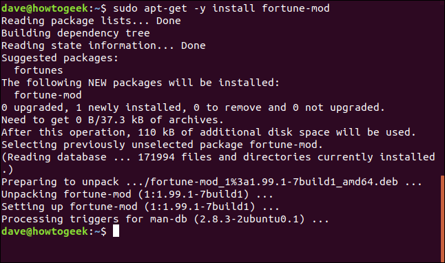 usando apt-get con la opción de asumir sí en una ventana de terminal