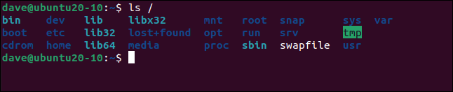 ls / en una ventana de terminal.