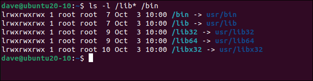 ls -l / lib * / bin en una ventana de terminal.