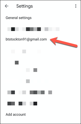 Elija su cuenta en la lista de cuentas de configuración de Gmail
