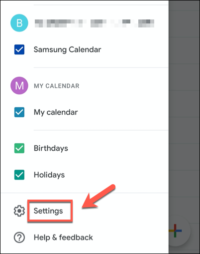 En el menú de Google Calendar, toque la opción "Configuración".