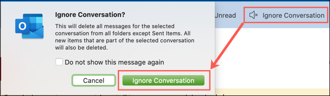 Haga clic en Ignorar conversación